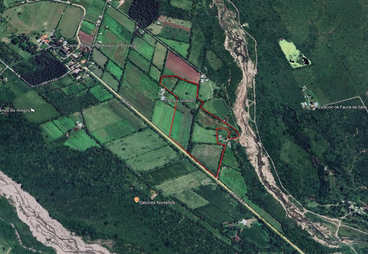 Imagen satelital del Puesto con el límite del arriendo en rojo